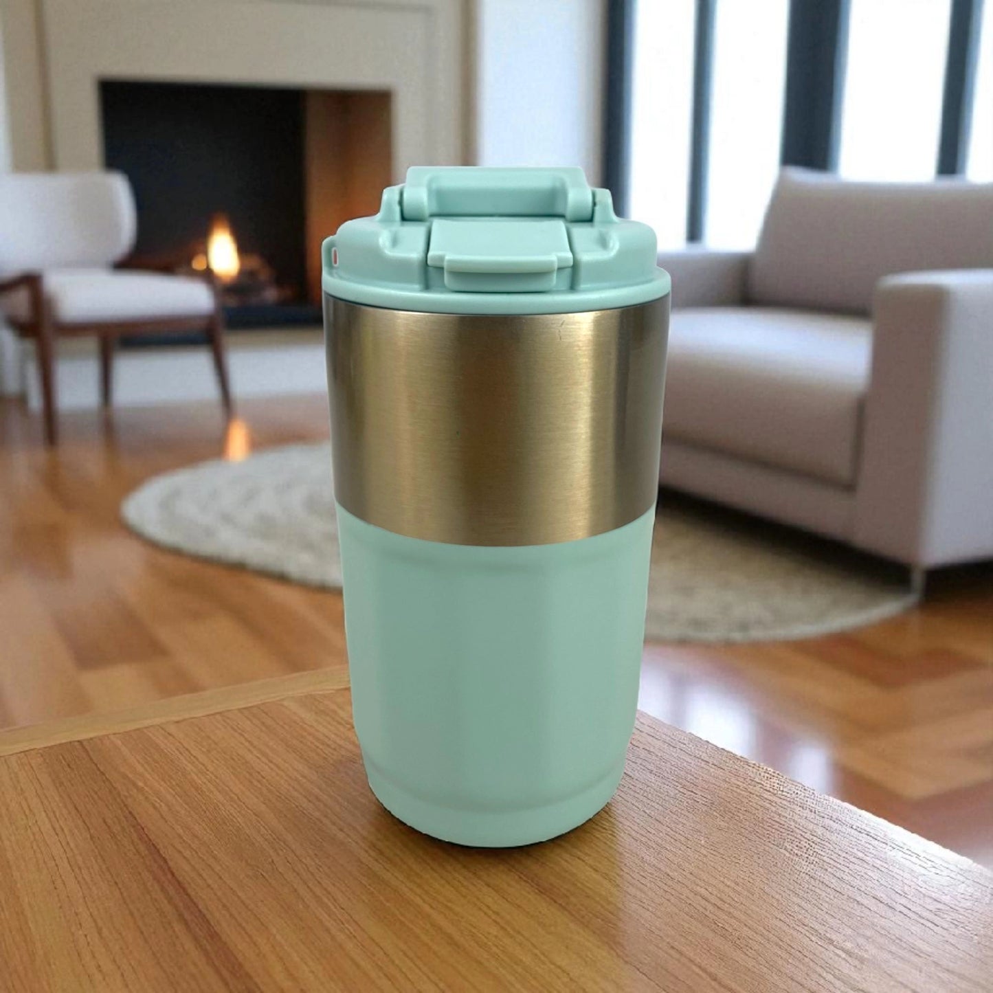 Mint Green & Gold Stainless Steel Travel Mug