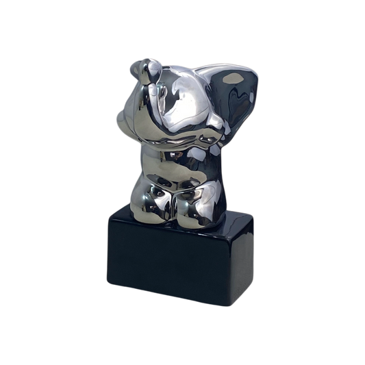 Silver Elephant Figurine on Black Base