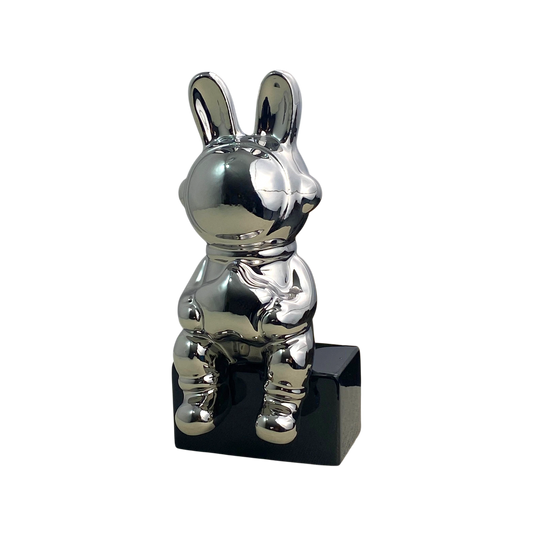 Silver Astronaut Bunny Figurine
