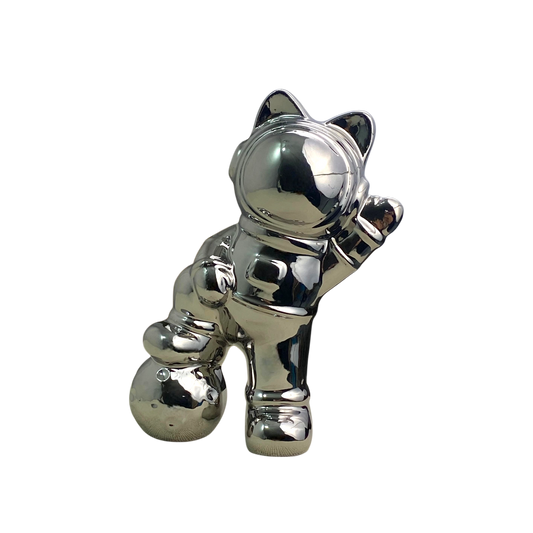 Silver Astronaut Cat Figurine