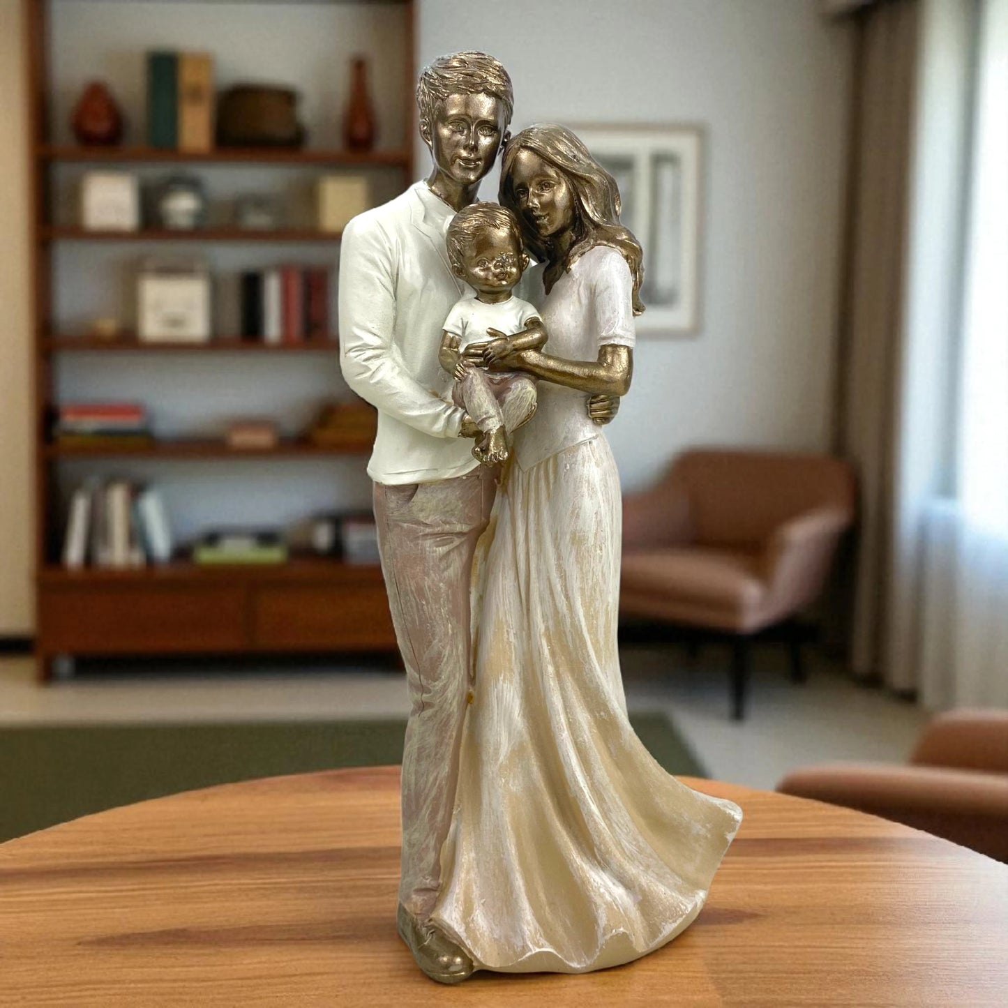 Family Embrace Statue – Bronze & White