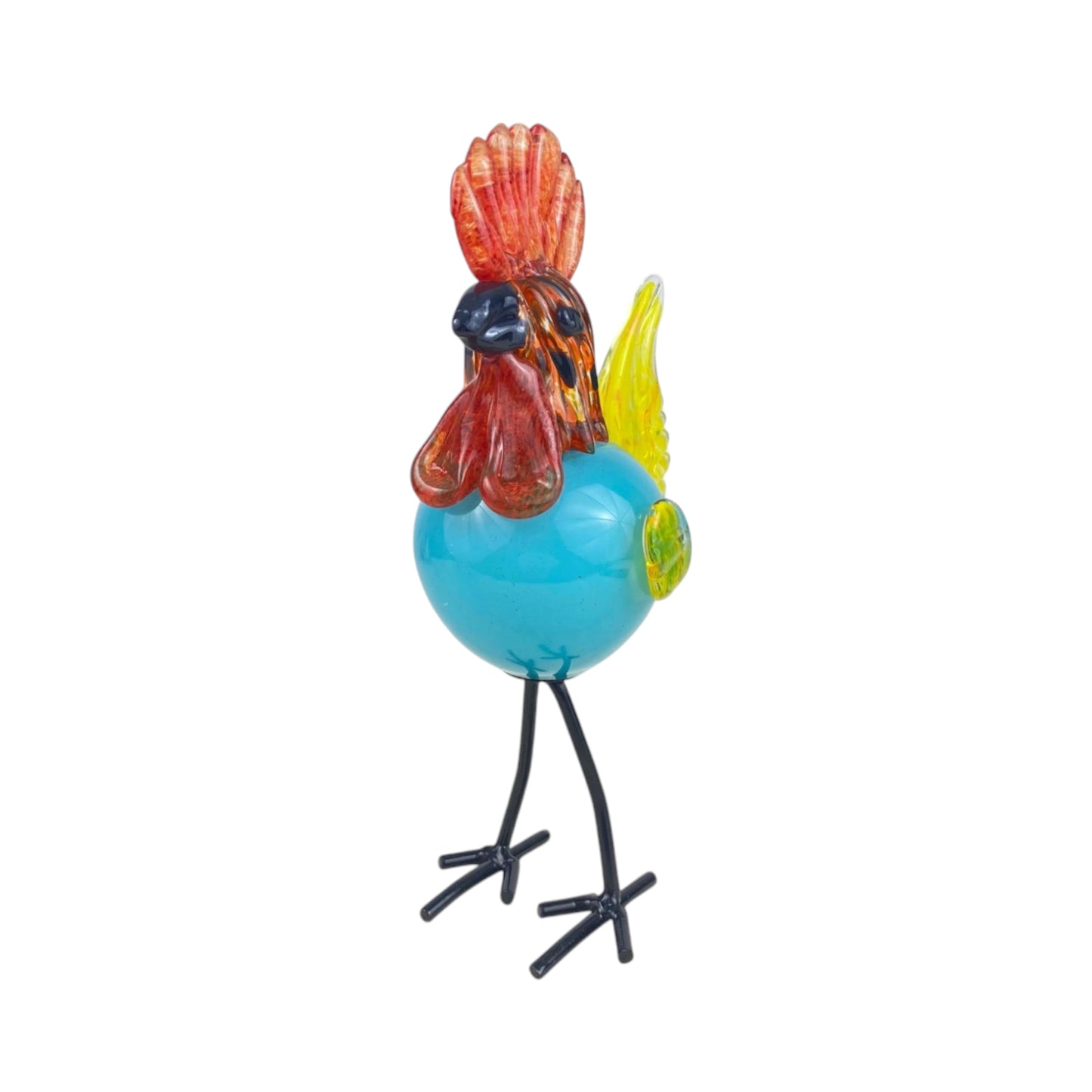 Blue Glass Rooster Figurine – Handcrafted Decorative Art for Home or Garden