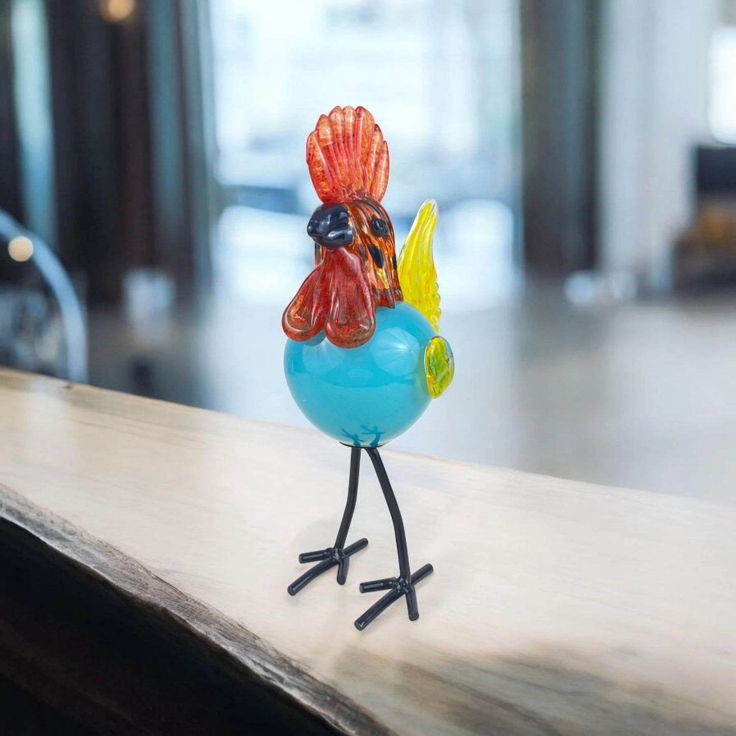 Blue Glass Rooster Figurine – Handcrafted Decorative Art for Home or Garden