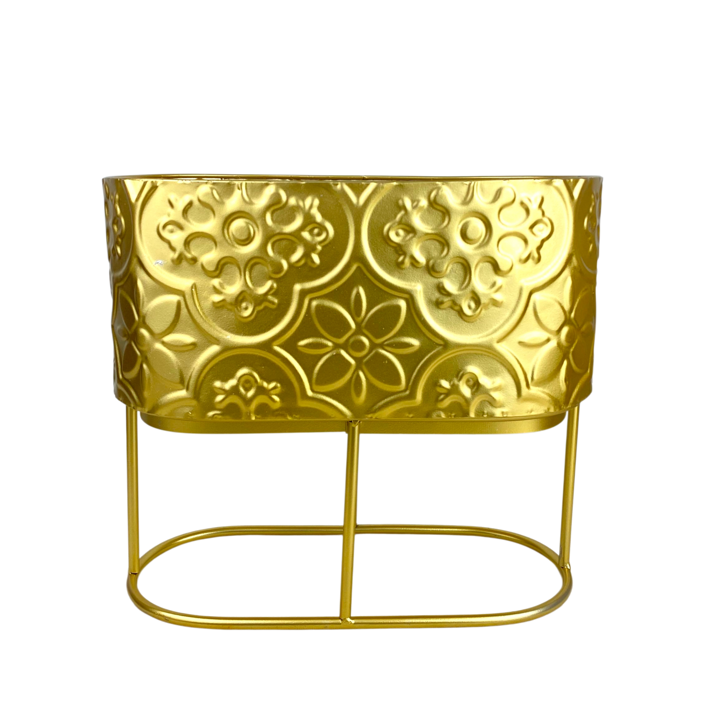 Gold Embossed Metal Planter with Stand