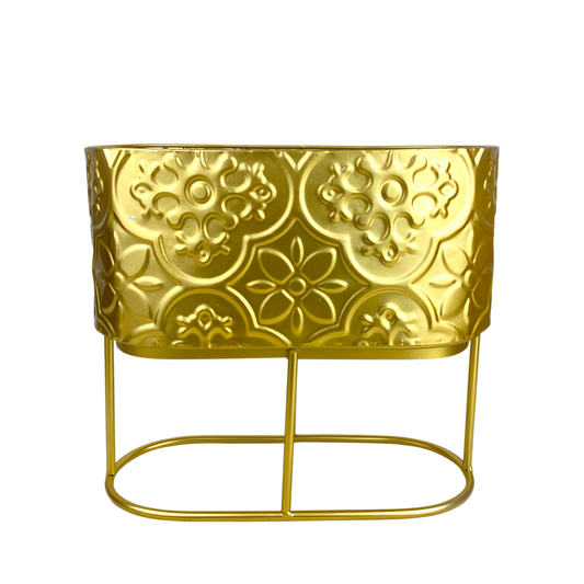 Gold Embossed Metal Planter with Stand