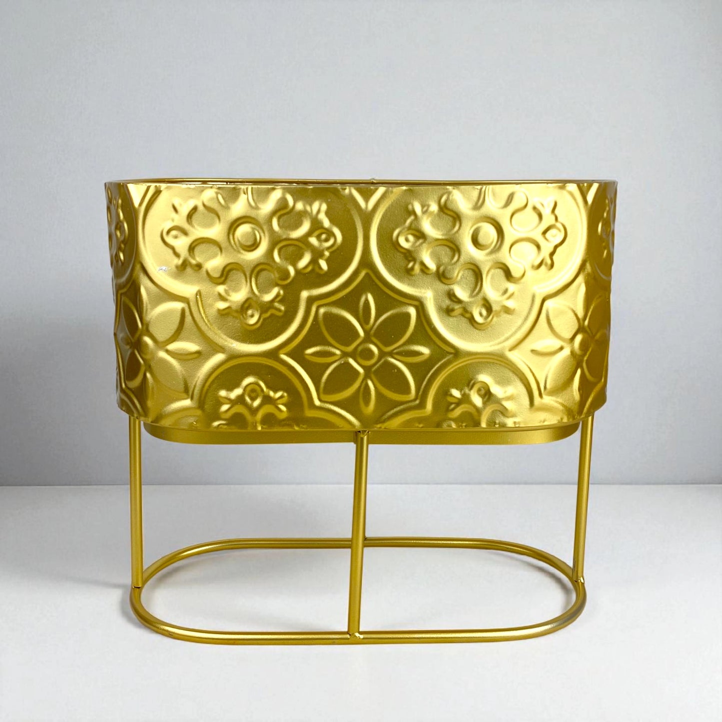 Gold Embossed Metal Planter with Stand