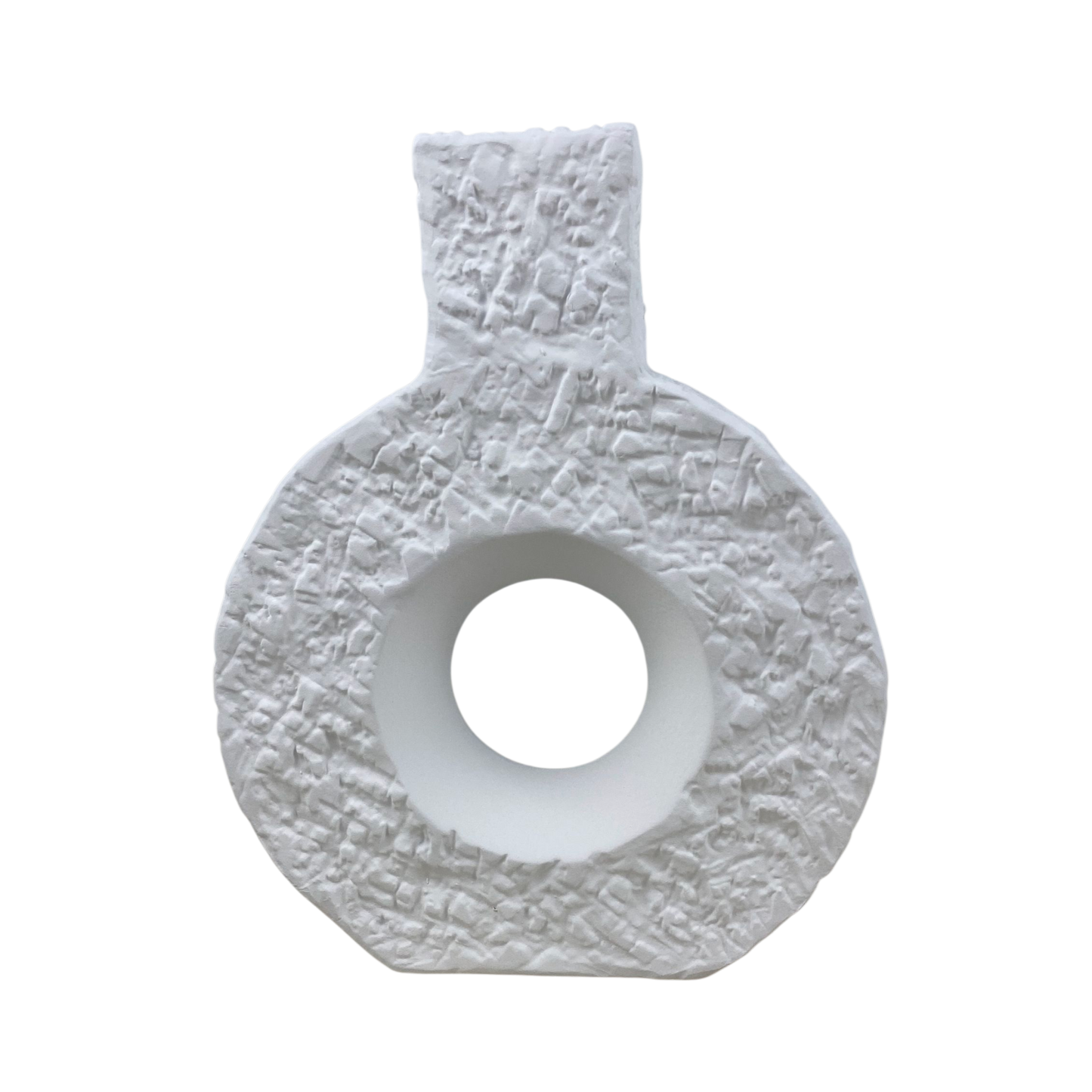 White Textured Ceramic Circle Vase – Modern Minimalist Home Décor