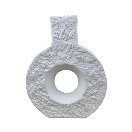 White Textured Ceramic Circle Vase – Modern Minimalist Home Décor
