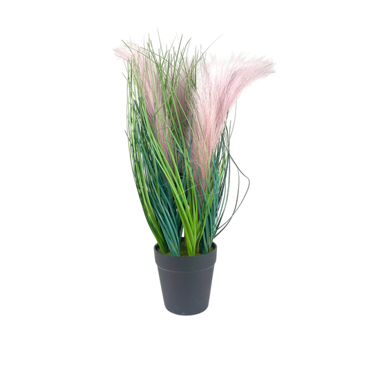 Artificial Pampas Grass Plant in Black Pot – Pink & Green Faux Décor