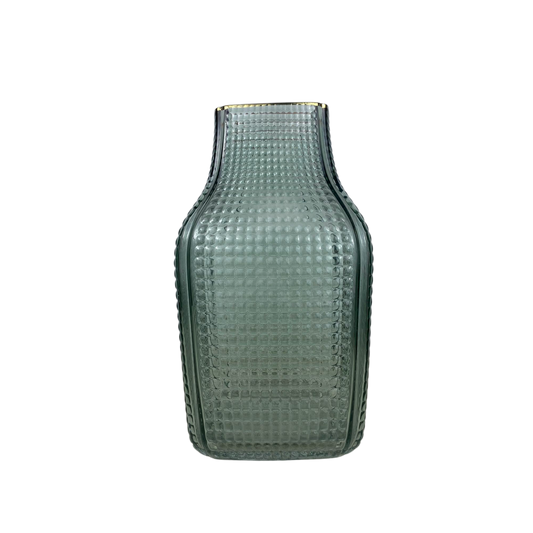 Textured Glass Vase – Modern Square Design Decorative Piece