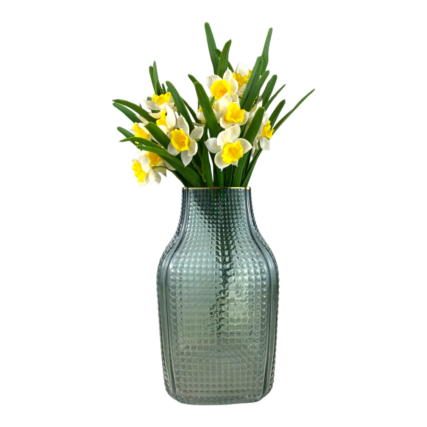 Textured Glass Vase – Modern Square Design Decorative Piece