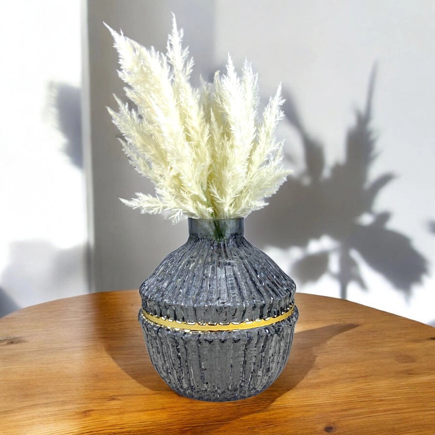 Textured Glass Vase with Gold Accent