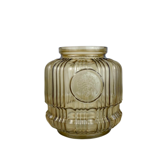 Vintage Amber Glass Jar with Embossed Design – Decorative Storage