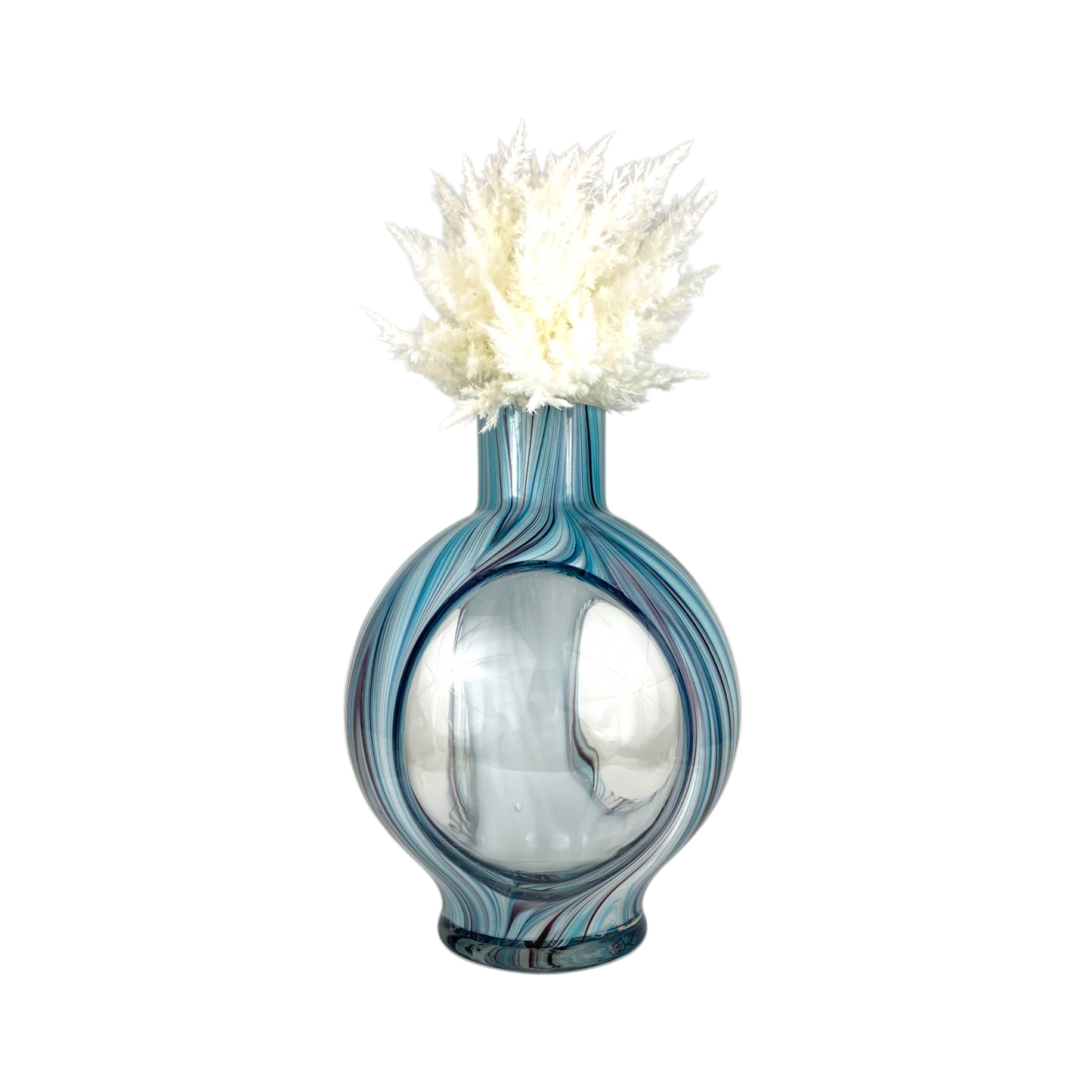 Round Swirl Glass Vase – Modern Blue Decorative Centerpiece