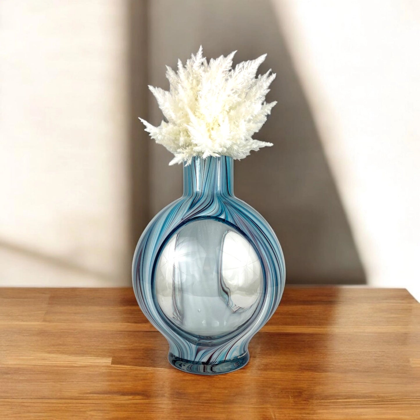 Round Swirl Glass Vase – Modern Blue Decorative Centerpiece