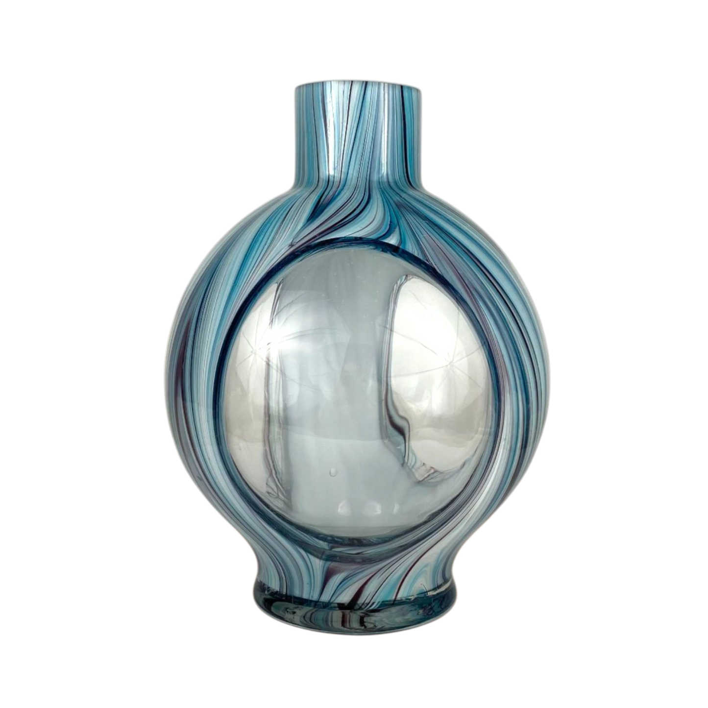 Round Swirl Glass Vase – Modern Blue Decorative Centerpiece