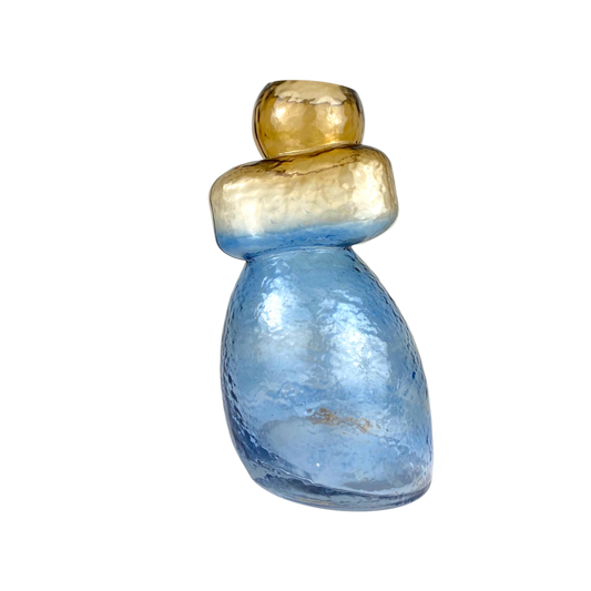 Artistic Blue & Gold Glass Vase – Modern Abstract Home Décor