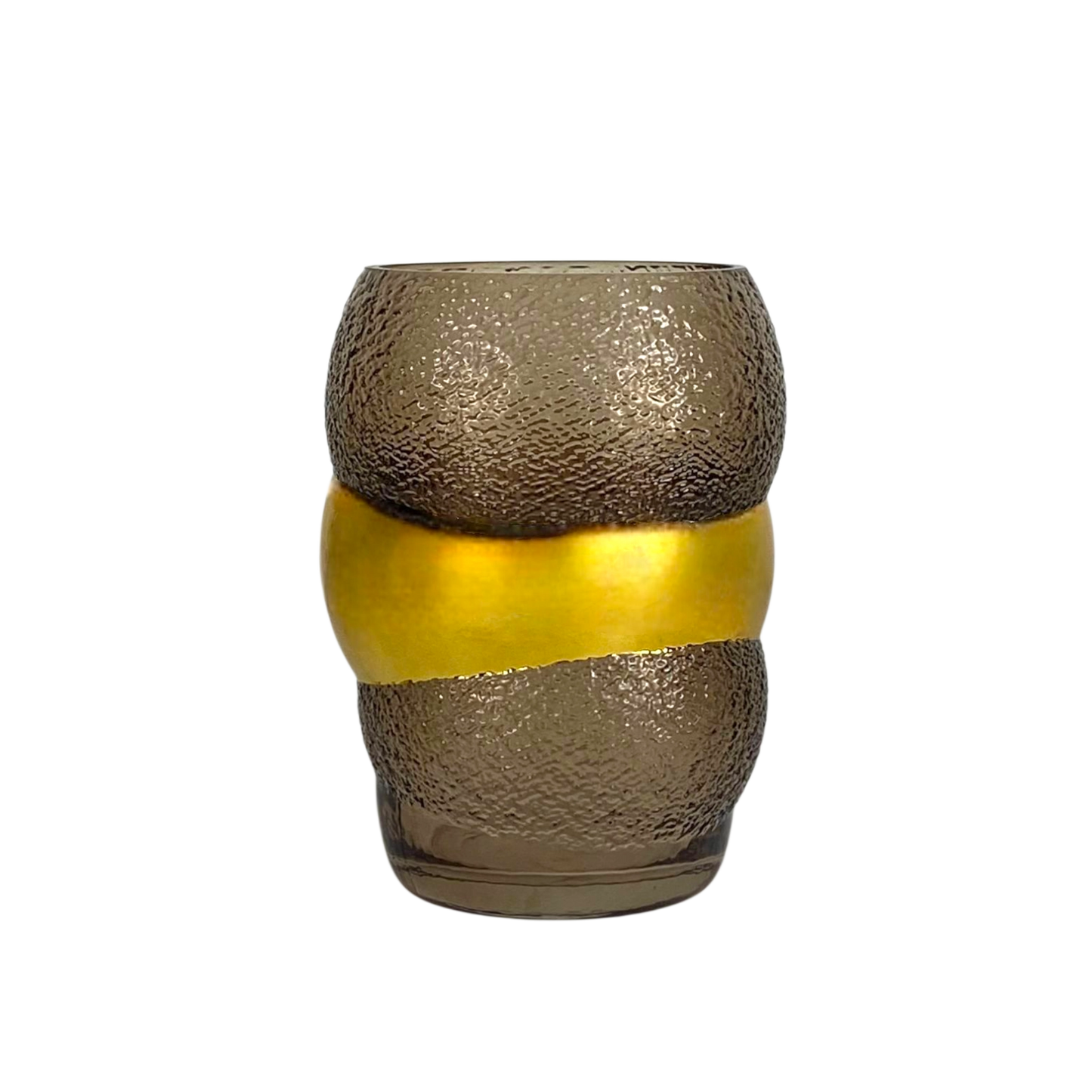 Textured Glass Vase with Gold Band – Modern Decorative Accent