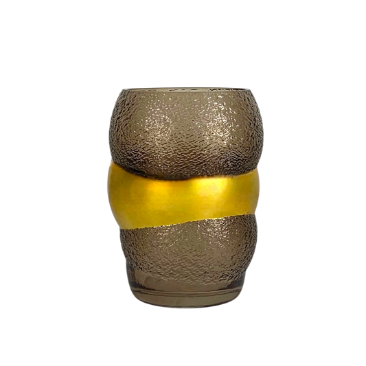 Textured Glass Vase with Gold Band – Modern Decorative Accent