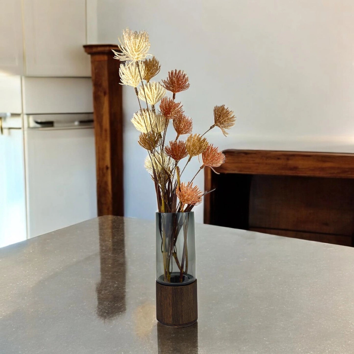 Modern Cylinder Vase with Wooden Base