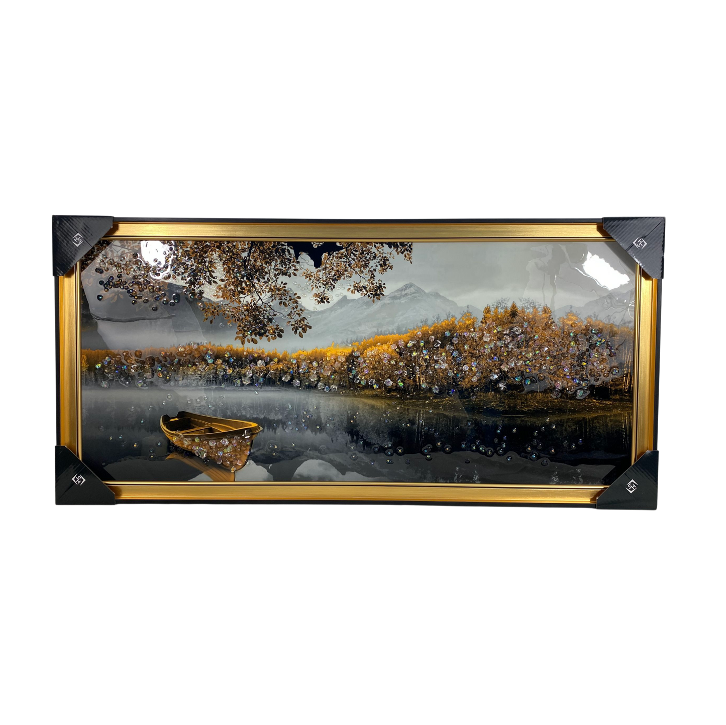 Golden Lake & Boat Panel – Tranquil Nature Wall Art