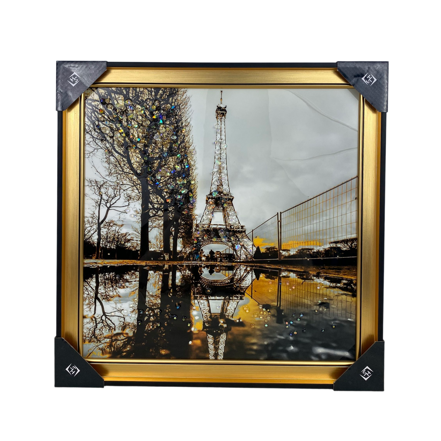 Eiffel Tower Wall Art – Paris Skyline Picture with Golden Frame