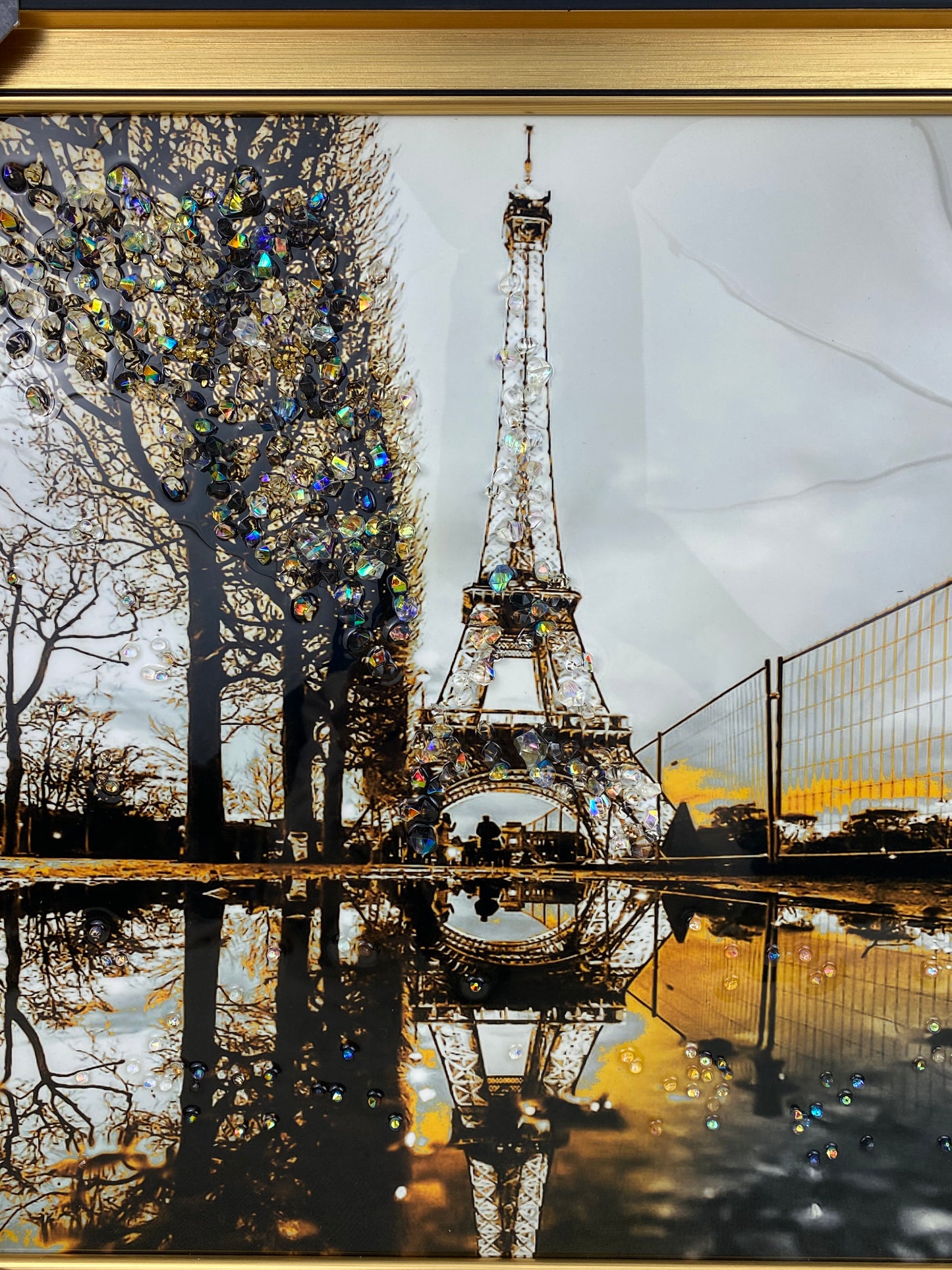 Eiffel Tower Wall Art – Paris Skyline Picture with Golden Frame