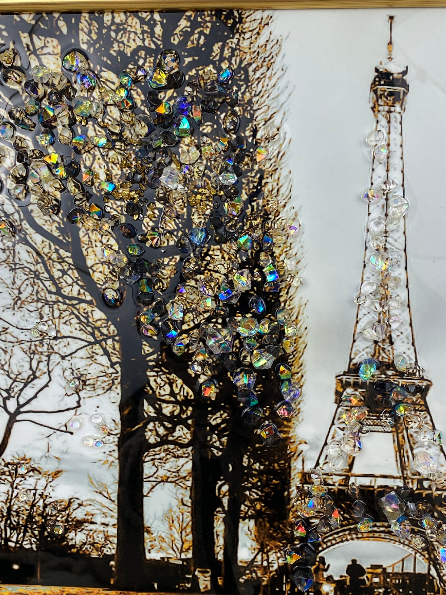 Eiffel Tower Wall Art – Paris Skyline Picture with Golden Frame