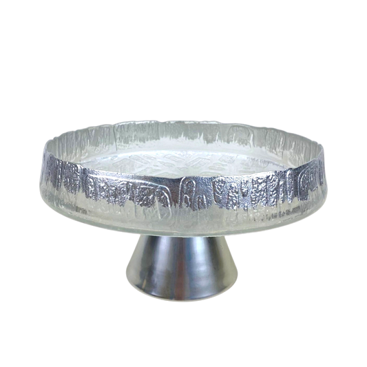 Silver Frosted Glass Pedestal Plate – Elegant Dessert & Cake Stand