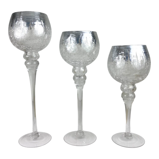 Crackle Glass Goblet Vases (Set of 3)