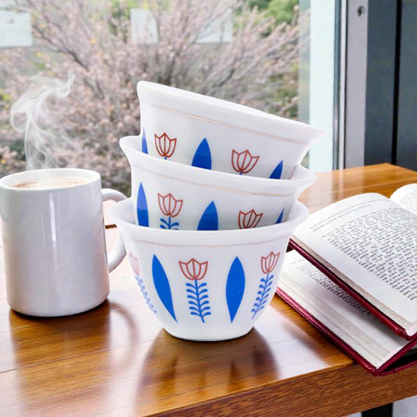 Arabic Coffee Cups Set – Floral Printed Finjan Set for Espresso & Turkish Coffee12 pcs