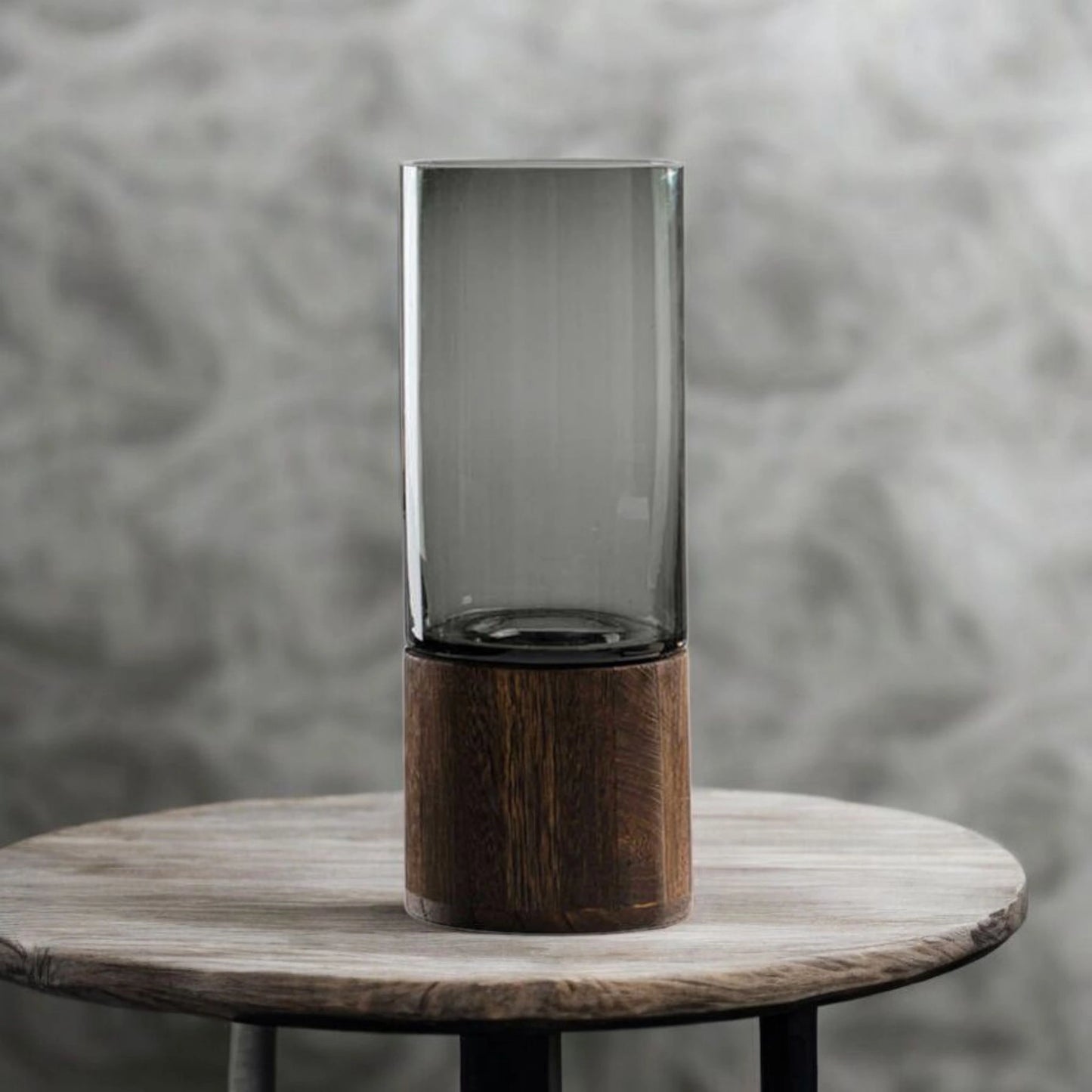 Modern Cylinder Vase with Wooden Base