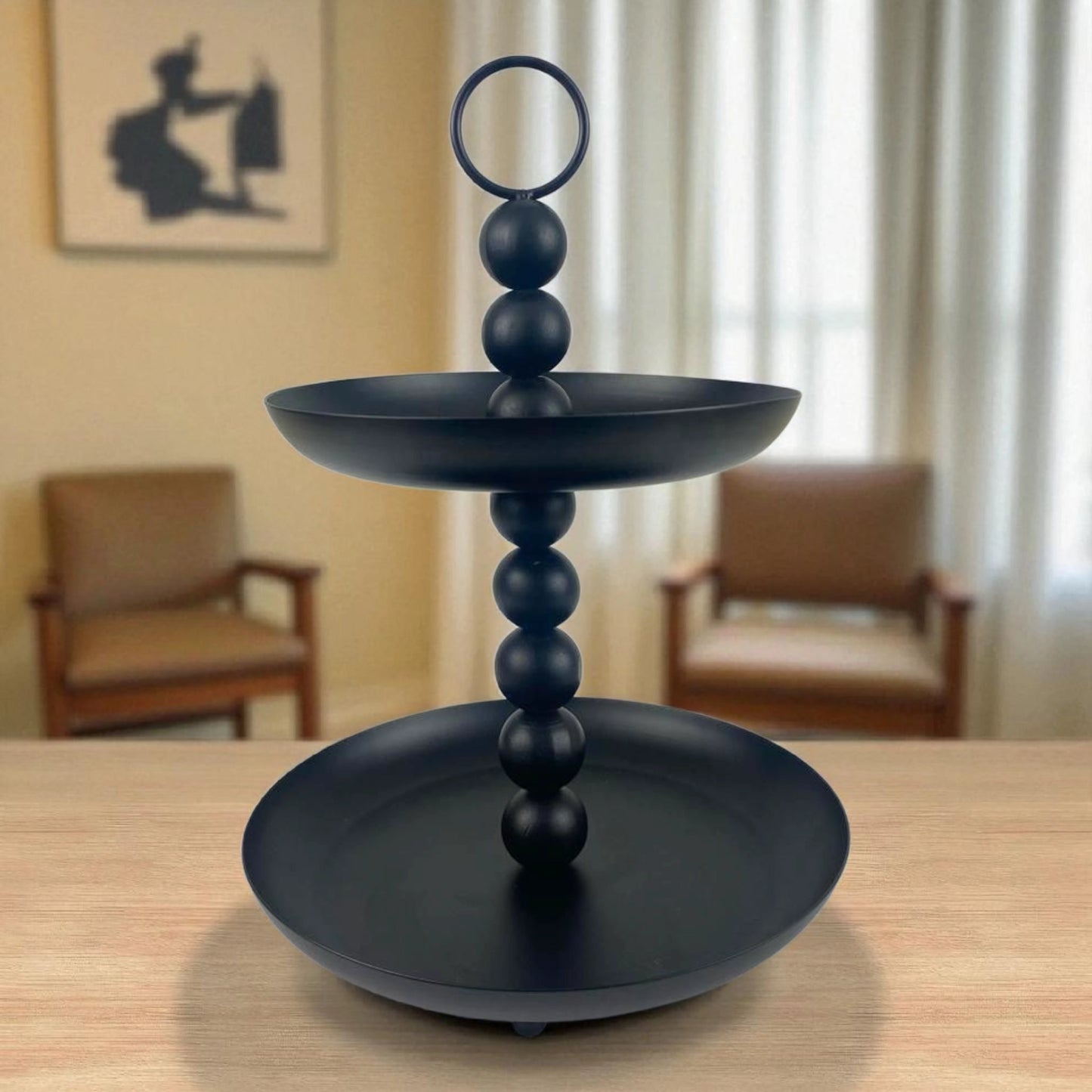 Black 2-Tier Serving Stand – Modern Metal Dessert & Snack Tray