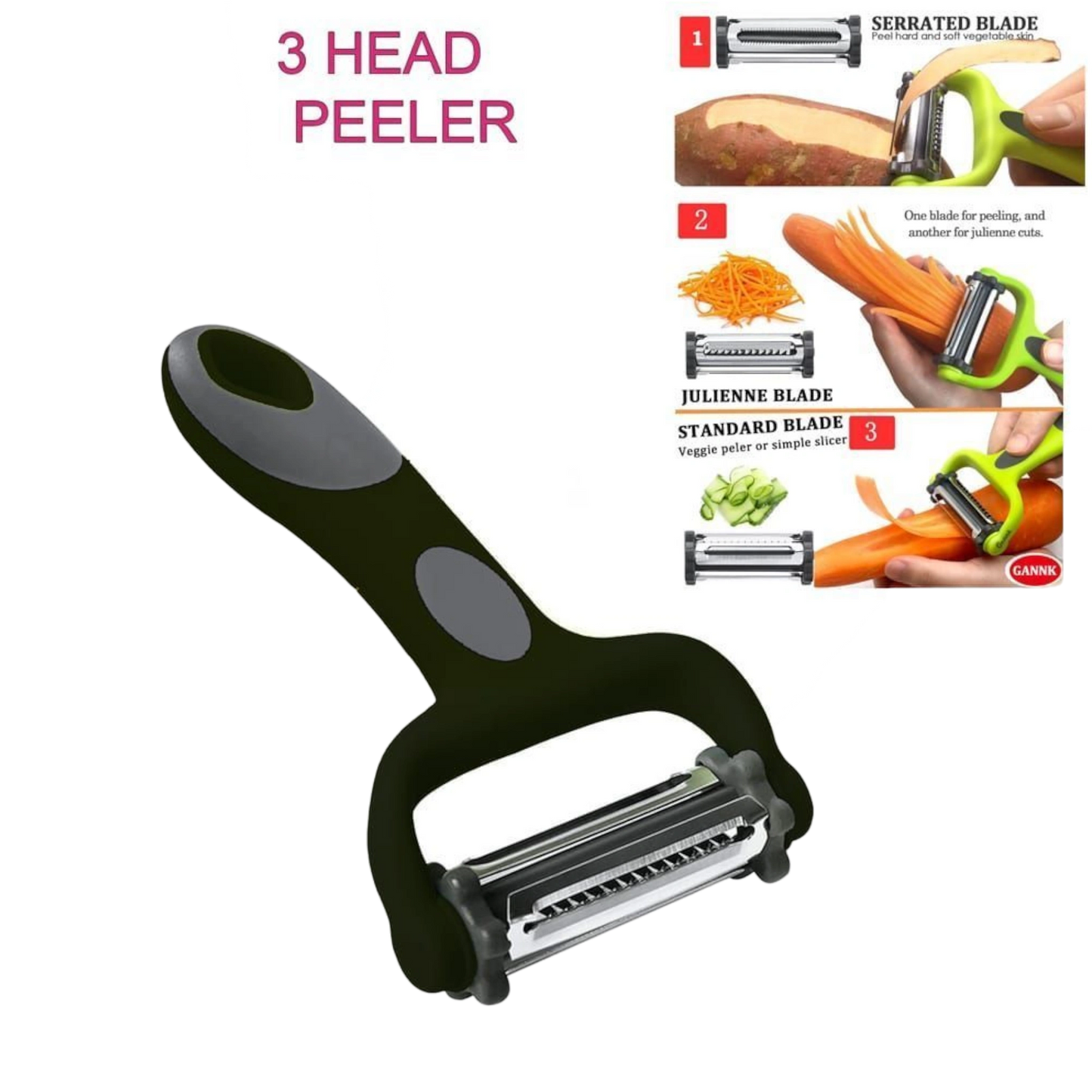 3-in-1 Vegetable Peeler with Rotating Blades