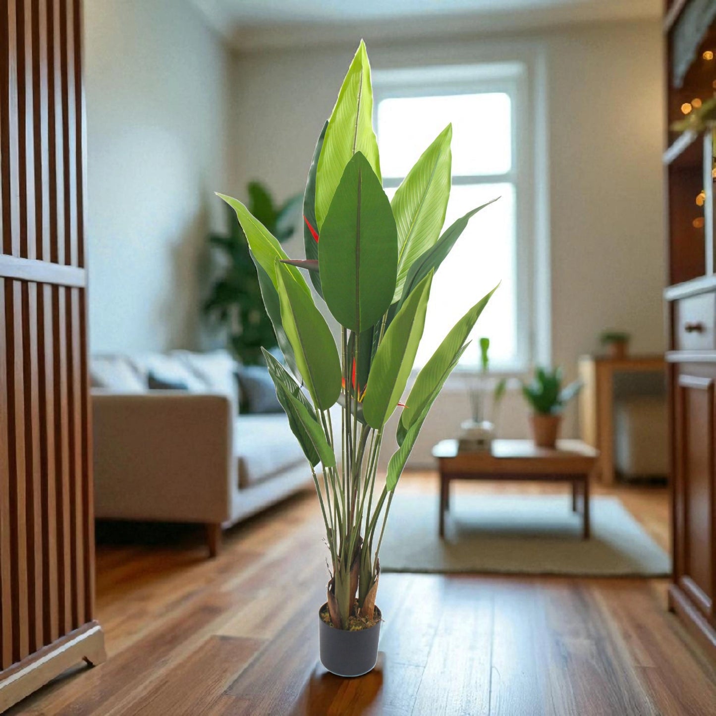 Artificial Bird of Paradise Plant – smal Tropical Green Leaves for Home & Office Décor 1.5m