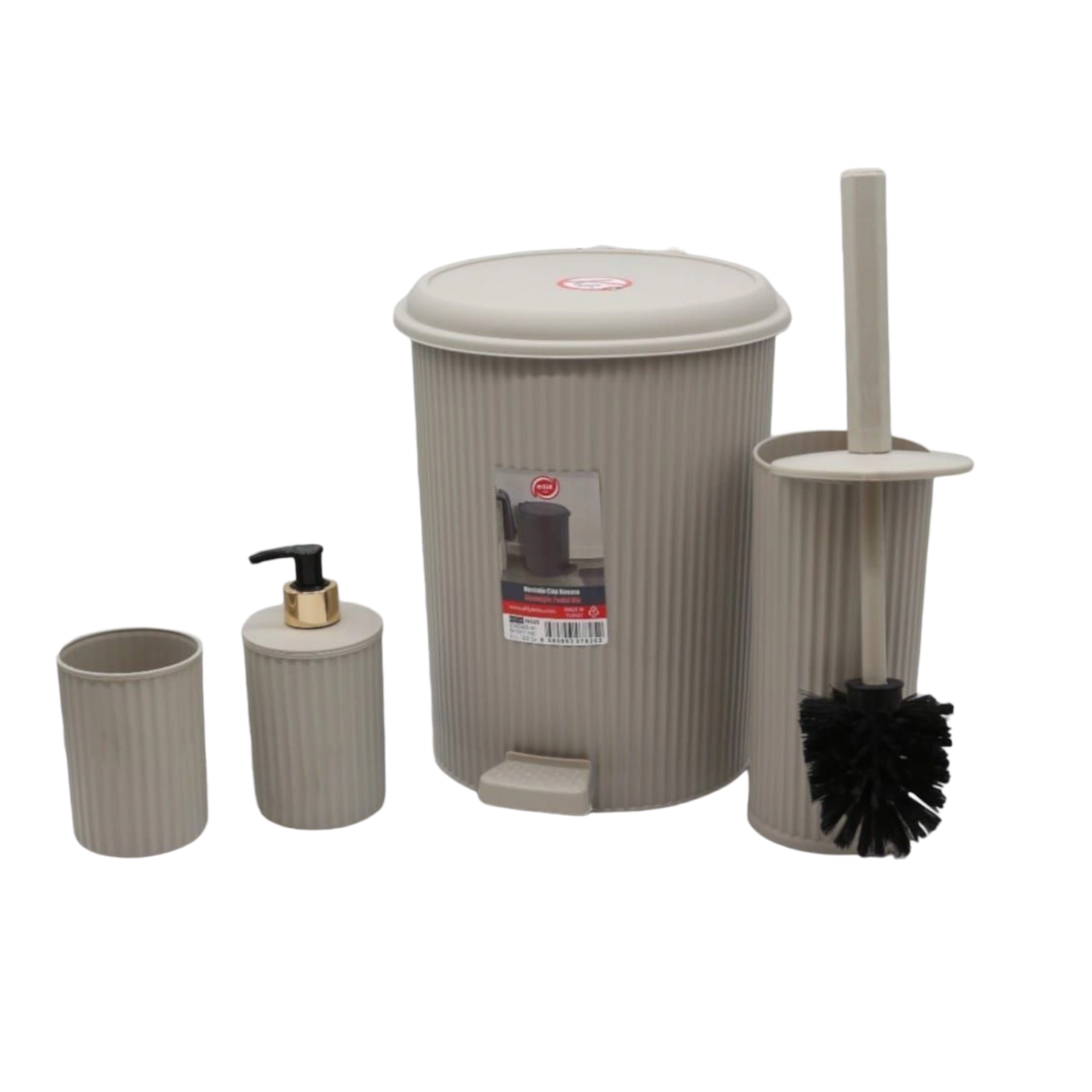 4-Piece Beige Ribbed Bathroom Set – Matte Finish