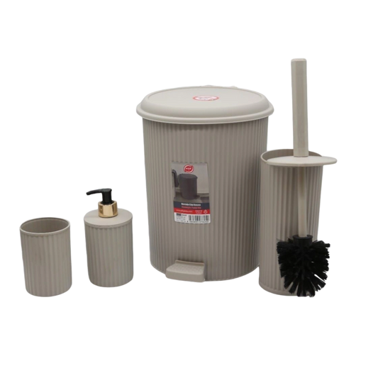 4-Piece Beige Ribbed Bathroom Set – Matte Finish
