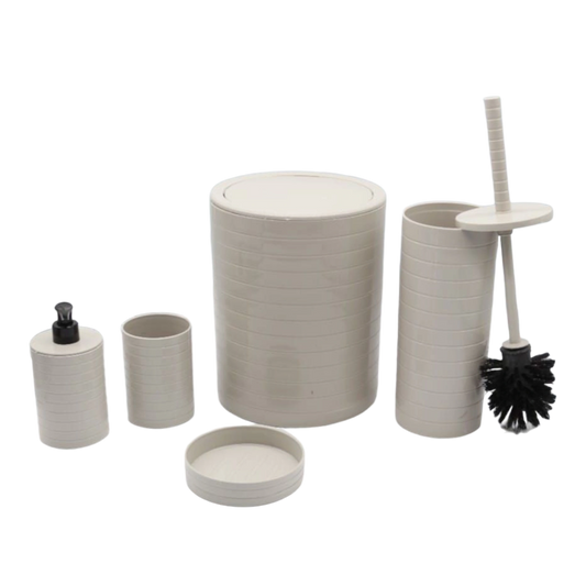 5-Piece White Bathroom Set – Modern Ribbed Design