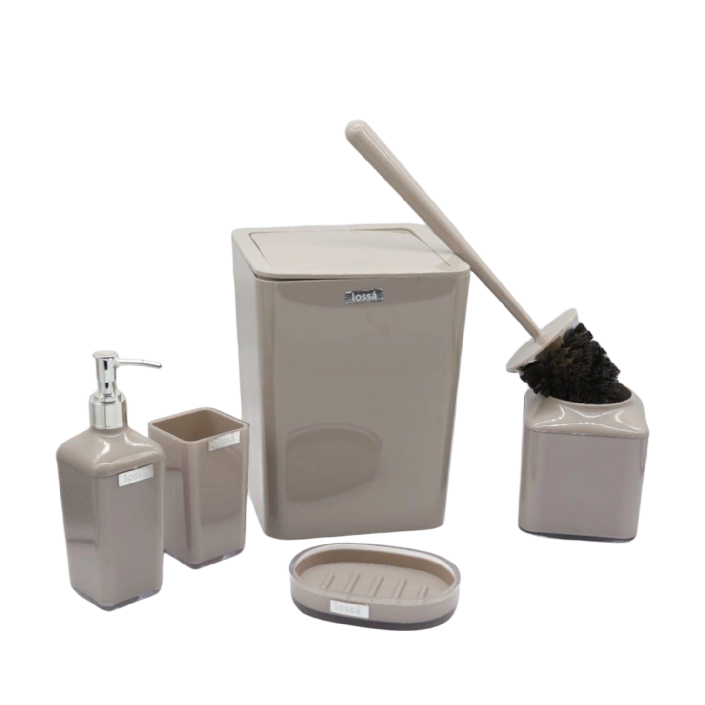 Name: 5-Piece Beige Bathroom Set – Glossy Finish