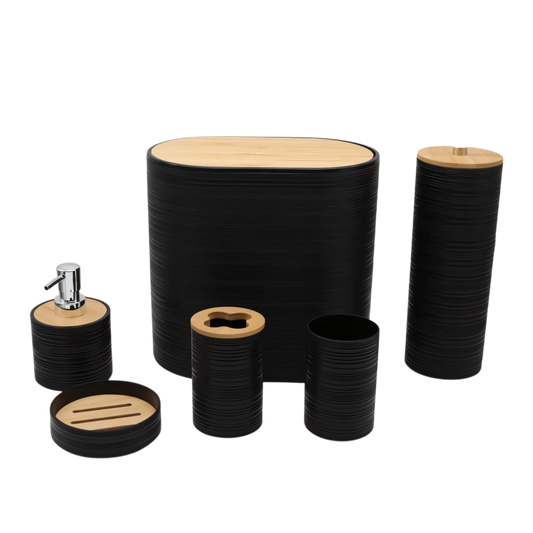 6-Piece black Bathroom Set – Bamboo Top & Textured Design