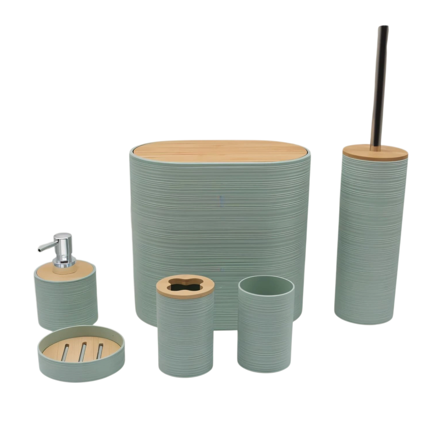 6-Piece Green Bathroom Set – Bamboo Lid &amp; Textured Finish