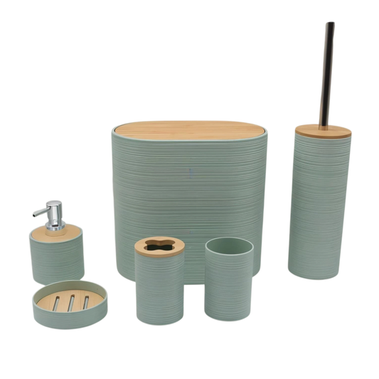 6-Piece Green Bathroom Set – Bamboo Lid &amp; Textured Finish