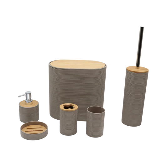6-Piece Bathroom Set – Bamboo Accents & Textured Design