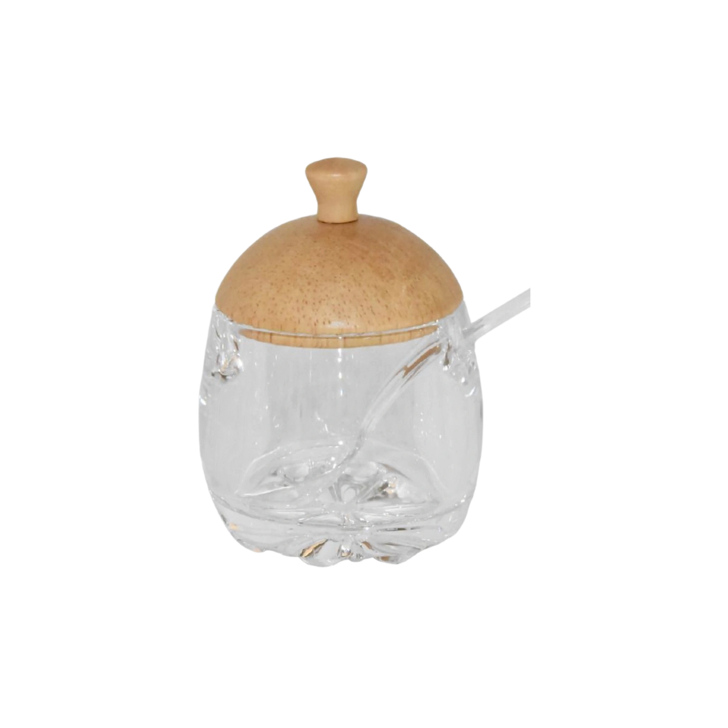 Glass Sugar Bowl with Wooden Lid & Spoon