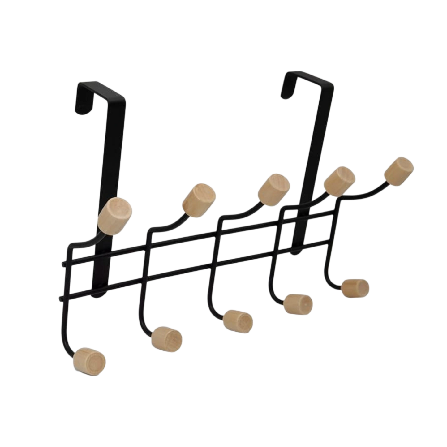 Over-the-Door Metal Hook Rack with Wooden Tips