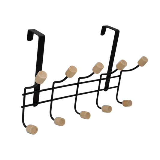 Over-the-Door Metal Hook Rack with Wooden Tips