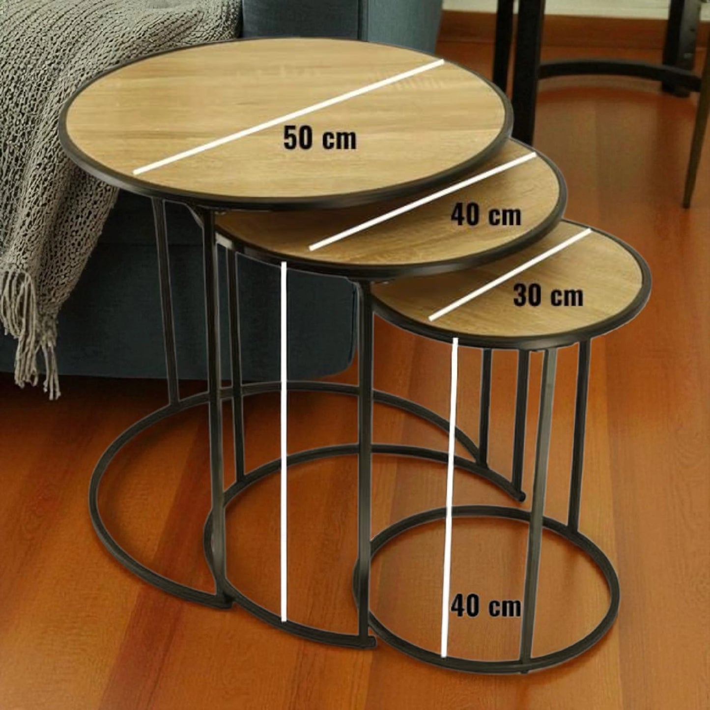 Round Nesting Coffee Tables – Set of 3 Wood & Metal