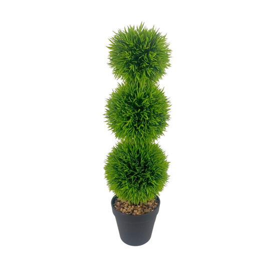 Artificial Triple Ball Topiary Plant – Faux Greenery in Pot
