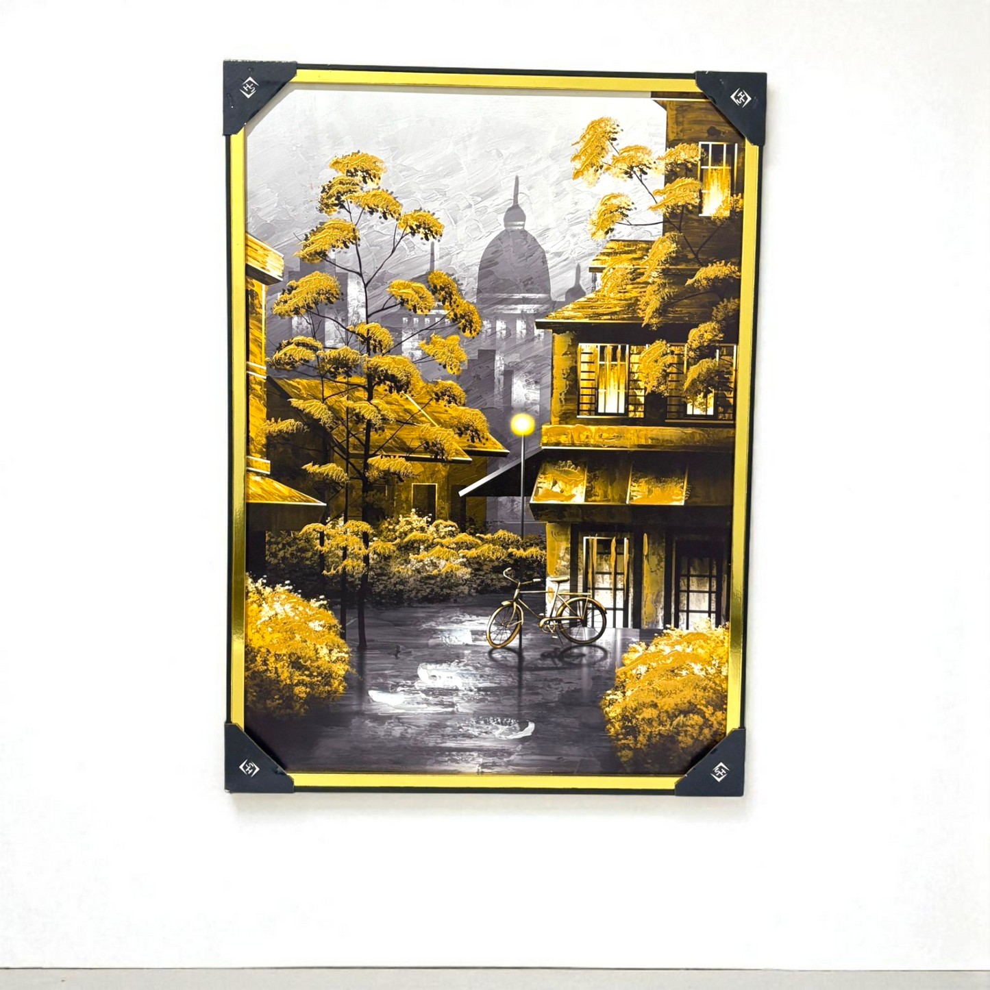 Golden Lake & Boat Panel – Tranquil Nature Wall Art