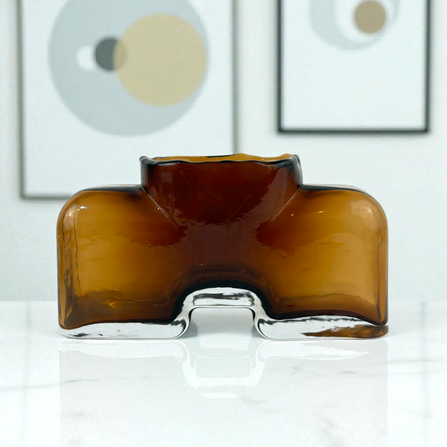 Amber Sculptural Glass Vase – Modern Decorative Accent